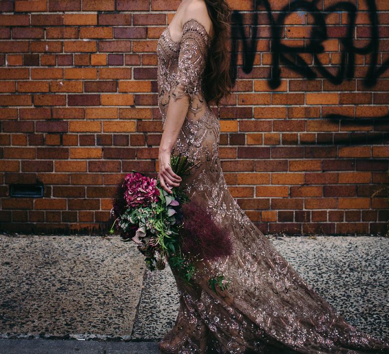 Urban Inspiration Shoot in New York City | Soho to Brooklyn Bridge | Suzanne Hardward Couture Gown | Deep Florals | Bonnie Jenkins Photography