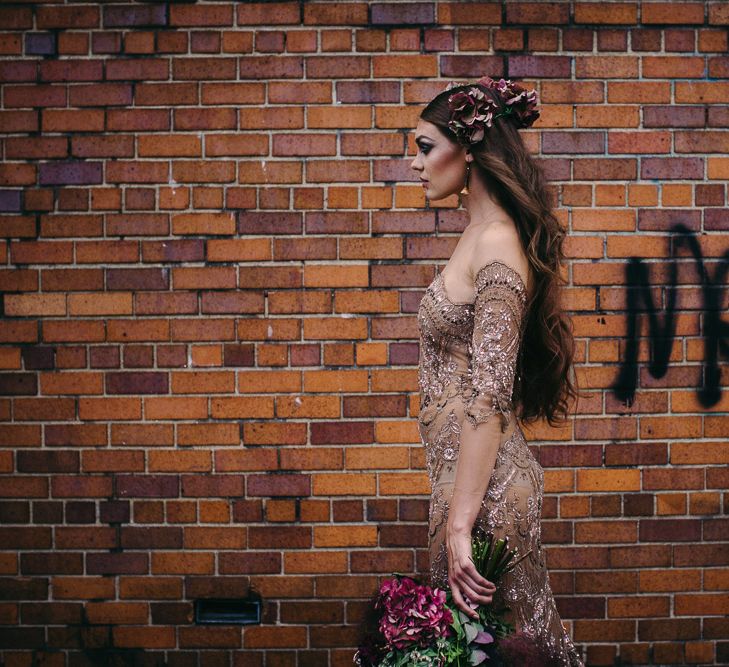 Urban Inspiration Shoot in New York City | Soho to Brooklyn Bridge | Suzanne Hardward Couture Gown | Deep Florals | Bonnie Jenkins Photography