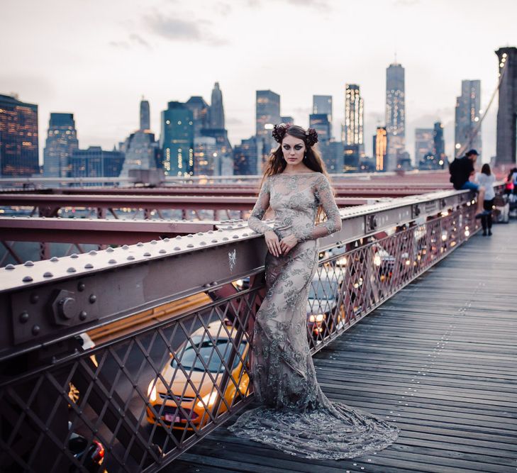 Urban Inspiration Shoot in New York City | Soho to Brooklyn Bridge | Suzanne Hardward Couture Gown | Deep Florals | Bonnie Jenkins Photography