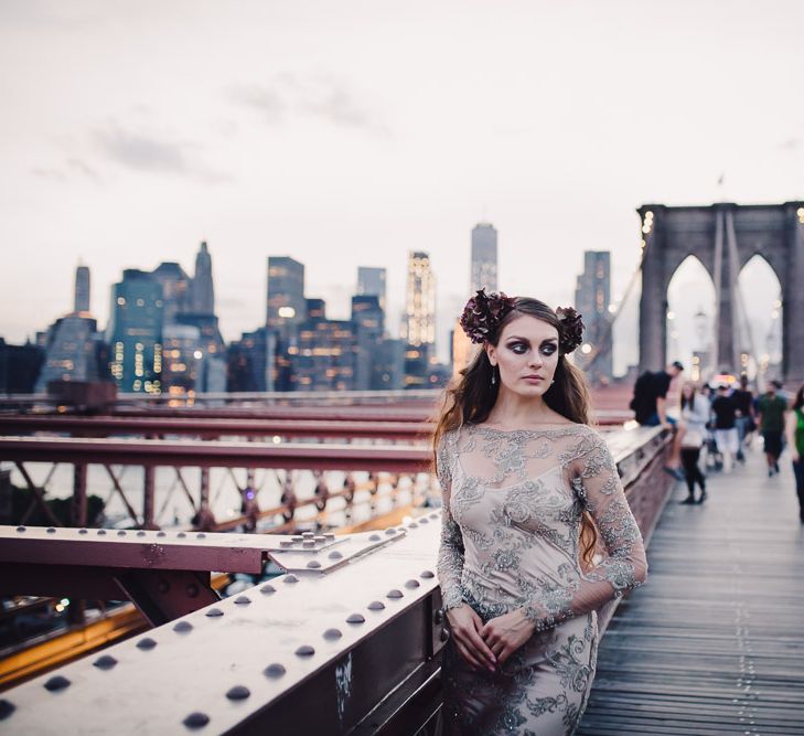 Urban Inspiration Shoot in New York City | Soho to Brooklyn Bridge | Suzanne Hardward Couture Gown | Deep Florals | Bonnie Jenkins Photography