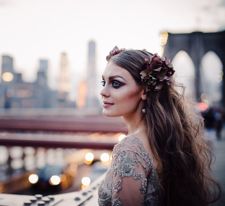 Urban Inspiration Shoot in New York City | Soho to Brooklyn Bridge | Suzanne Hardward Couture Gown | Deep Florals | Bonnie Jenkins Photography