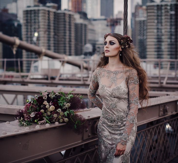 Urban Inspiration Shoot in New York City | Soho to Brooklyn Bridge | Suzanne Hardward Couture Gown | Deep Florals | Bonnie Jenkins Photography