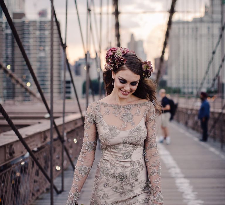 Urban Inspiration Shoot in New York City | Soho to Brooklyn Bridge | Suzanne Hardward Couture Gown | Deep Florals | Bonnie Jenkins Photography