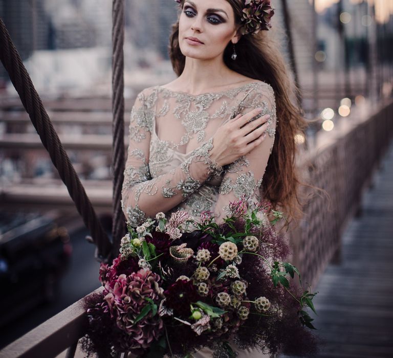 Urban Inspiration Shoot in New York City | Soho to Brooklyn Bridge | Suzanne Hardward Couture Gown | Deep Florals | Bonnie Jenkins Photography