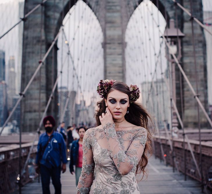 Urban Inspiration Shoot in New York City | Soho to Brooklyn Bridge | Suzanne Hardward Couture Gown | Deep Florals | Bonnie Jenkins Photography