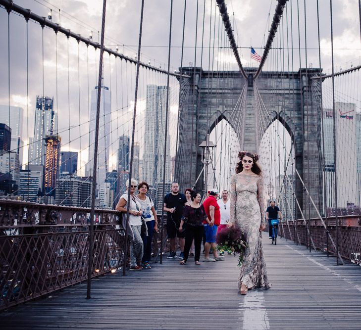 Urban Inspiration Shoot in New York City | Soho to Brooklyn Bridge | Suzanne Hardward Couture Gown | Deep Florals | Bonnie Jenkins Photography