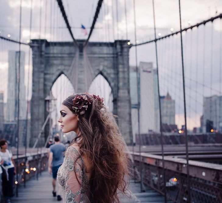 Urban Inspiration Shoot in New York City | Soho to Brooklyn Bridge | Suzanne Hardward Couture Gown | Deep Florals | Bonnie Jenkins Photography