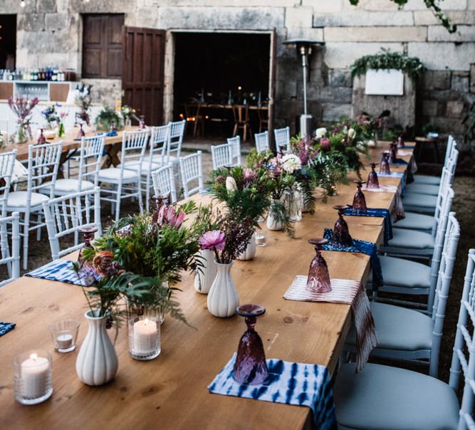 Trestle Table with Vases & Flower Stems