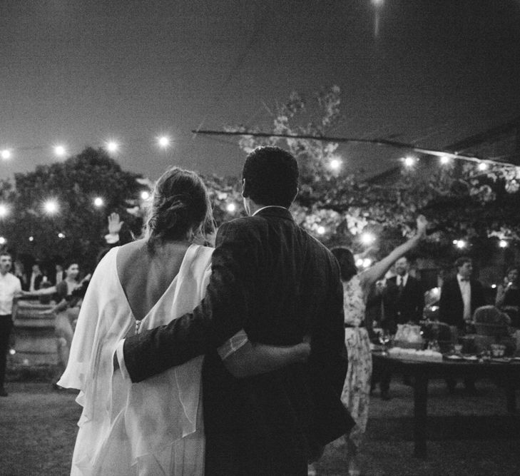 Bride & Groom Festoon Light Portrait