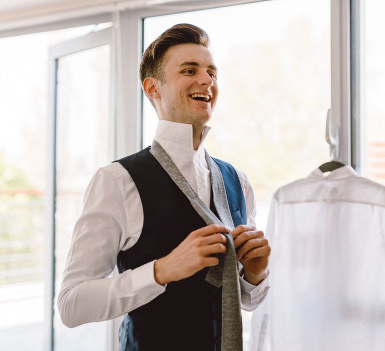 Groom in Navy Reiss Suit | The Harbour Church Portsmouth Wedding | Emily & Steve Photography