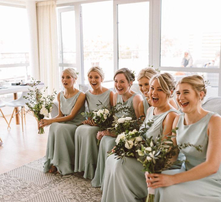 Bridesmaids in Pale Green Ghost Dresses | The Harbour Church Portsmouth Wedding | Emily & Steve Photography