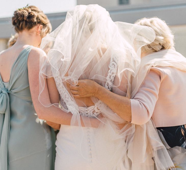 Bride in Pronovias Gown | Bridesmaids in Pale Green Ghost Dresses | The Harbour Church Portsmouth Wedding | Emily & Steve Photography