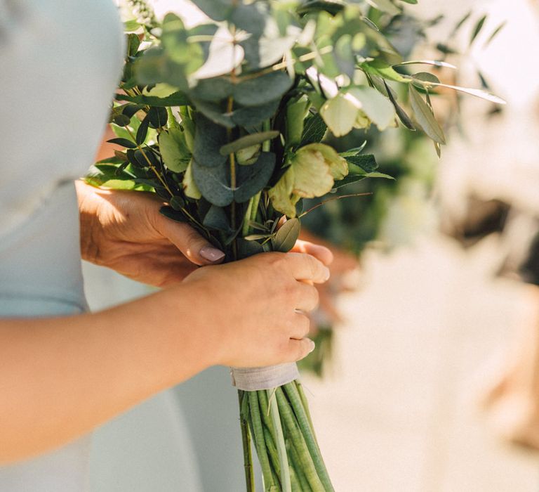 White & Green Bouquet | Bridesmaids in Pale Green Ghost Dresses | The Harbour Church Portsmouth Wedding | Emily & Steve Photography