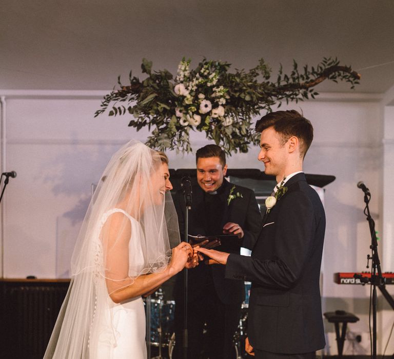 Wedding Ceremony | Bride in Pronovias Gown | Groom in Reiss Navy Suit | The Harbour Church Portsmouth Wedding | Emily & Steve Photography