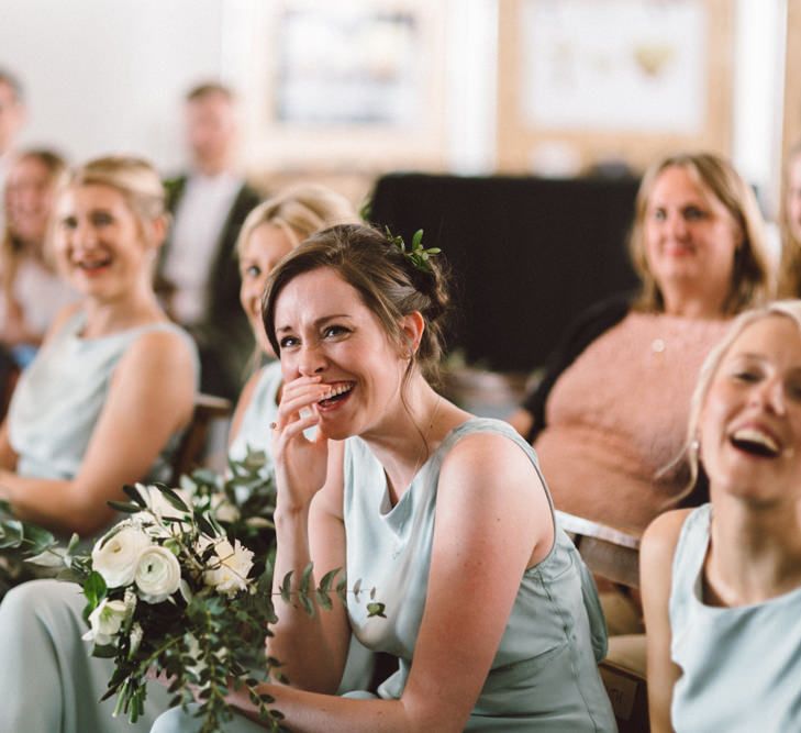 Wedding Ceremony | Bridesmaids in Pale Green Ghost Dresses | The Harbour Church Portsmouth Wedding | Emily & Steve Photography