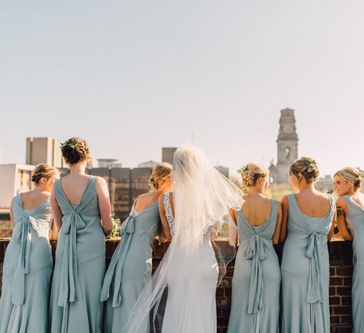 Bride in Pronovias Gown | Bridesmaids in Pale Green Ghost Dresses | The Harbour Church Portsmouth Wedding | Emily & Steve Photography