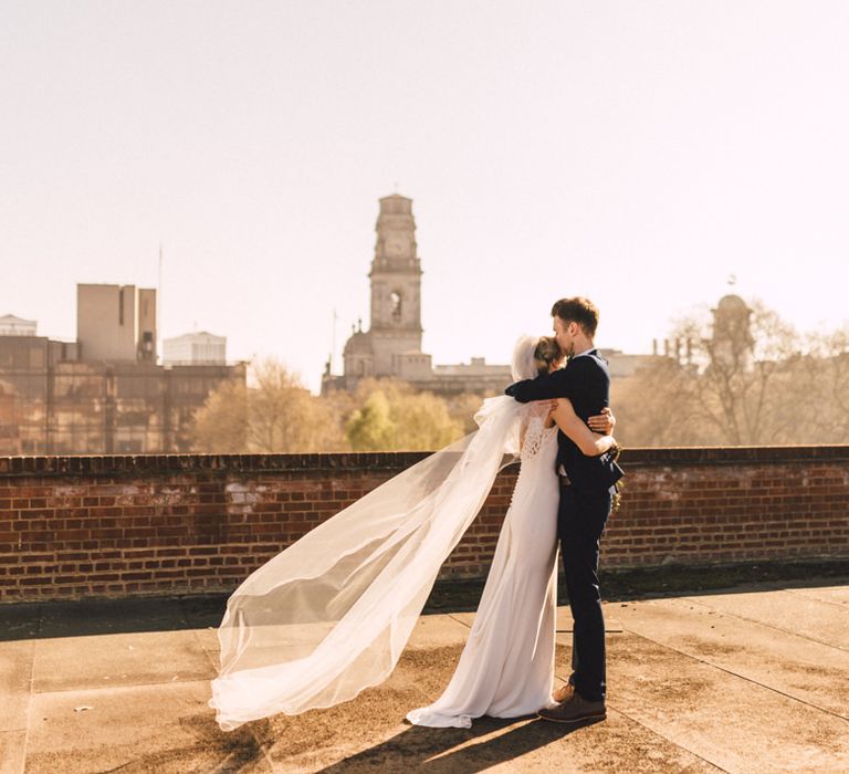 Bride in Pronovias Gown | Groom in Navy Reiss Suit | The Harbour Church Portsmouth Wedding | Emily & Steve Photography