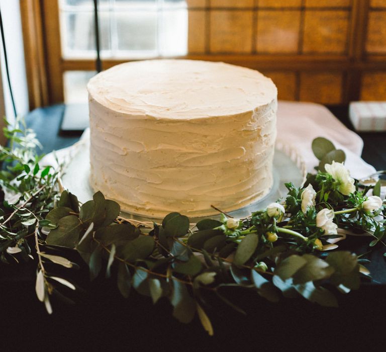 Frosted Wedding Cake with Foliage | The Harbour Church Portsmouth Wedding | Emily & Steve Photography