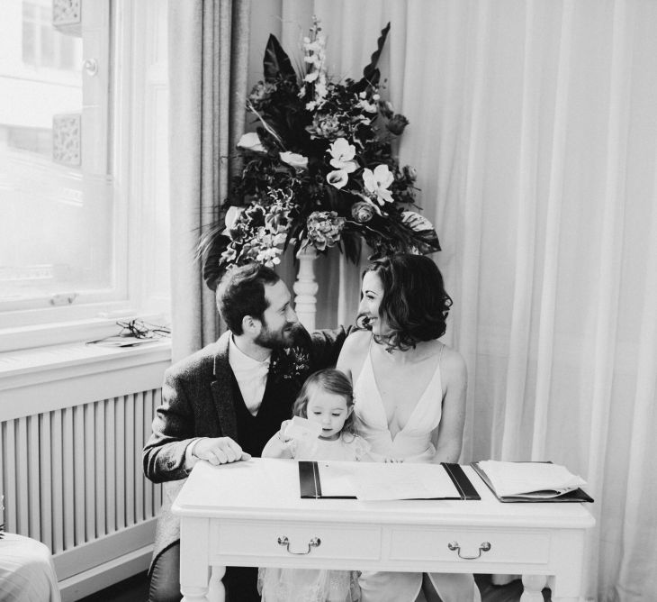 Bride, Groom & Daughter Family Portrait