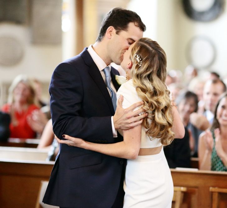 Wedding Ceremony with Bride in Contemporary J Mendel Wedding Dress | Dasha Caffrey Photography