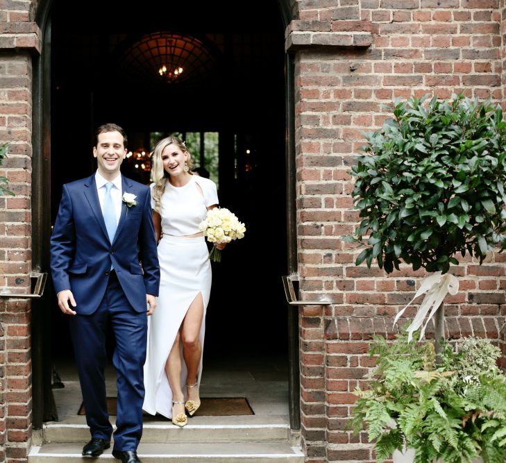 Bride in Contemporary J Mendel Wedding Dress | Groom in Gieves & Hawkes Suit | Dasha Caffrey Photography