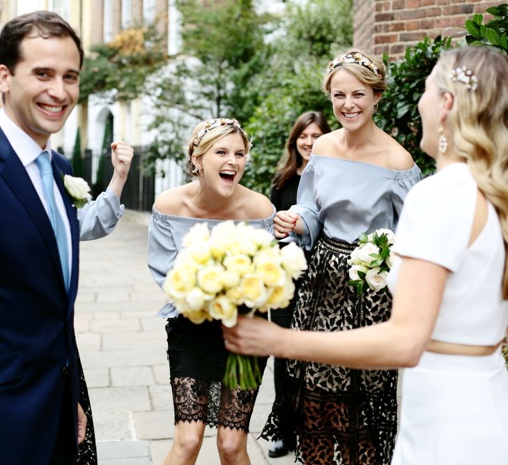 Bride in Contemporary J Mendel Wedding Dress | Bridesmaids in Separates| Dasha Caffrey Photography