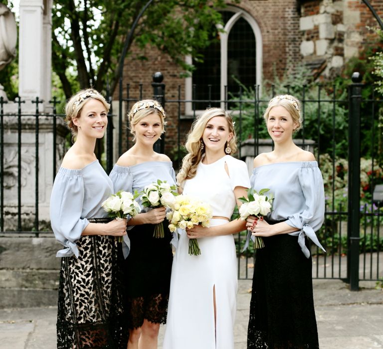 Bride in Contemporary J Mendel Wedding Dress | Bridesmaids in Separates| Dasha Caffrey Photography