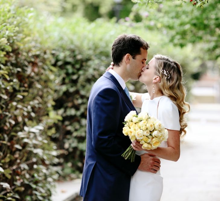 Bride in Contemporary J Mendel Wedding Dress | Groom in Gieves & Hawkes Suit | Dasha Caffrey Photography