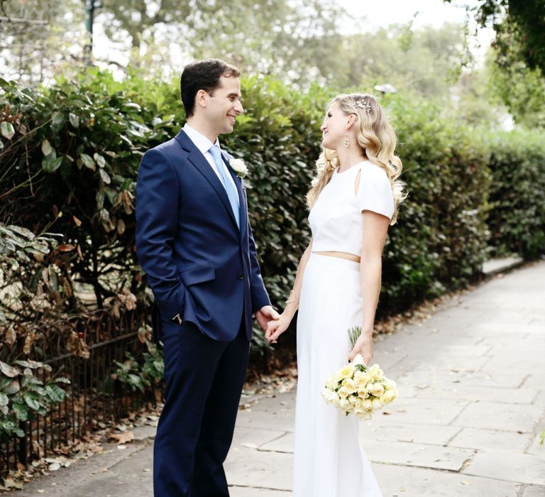 Bride in Contemporary J Mendel Wedding Dress | Groom in Gieves & Hawkes Suit | Dasha Caffrey Photography