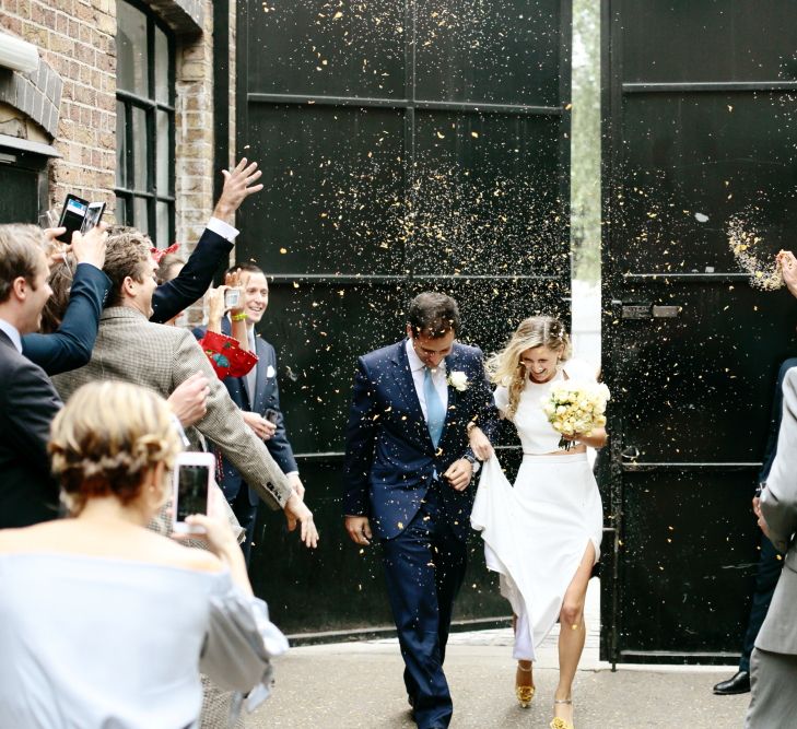 Bride in Contemporary J Mendel Wedding Dress | Groom in Gieves & Hawkes Suit | Dasha Caffrey Photography