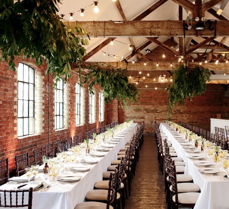 Loft Studios Venue | Hanging Foliage | Festoon Lights | Dasha Caffrey Photography | Liz Linklater Event Planning & Design