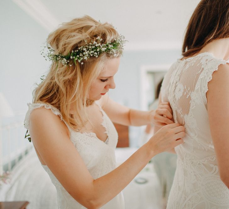 DIY Rustic Wedding At Longbourn Barn Warwickshire With Bride In Claire Pettibone With Reception Catered By The Family & Images By Frances Sales