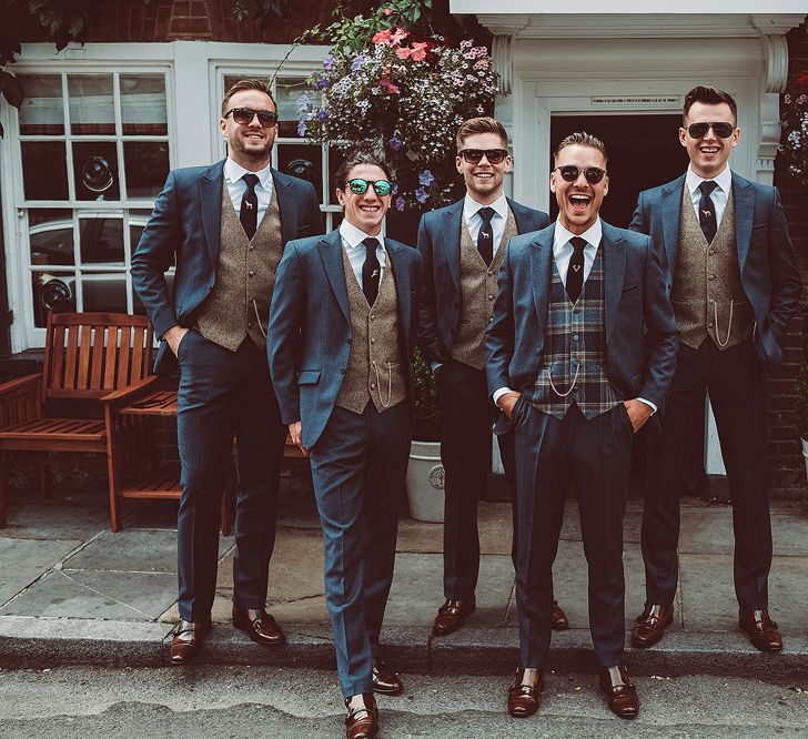 Groom & Groomsmen In Navy & Tweed From Jack Bunneys