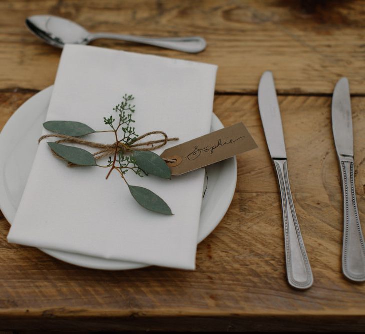 Simple Place Setting For Wedding // Outdoor Wedding In Scotland With Burgundy, Pink & Navy Colour Scheme Images From Caro Weiss Photography & Bespoke Stationery From de Winton Paper Co