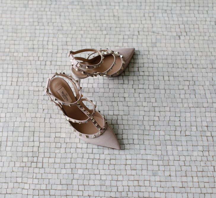 Valentino Rock Stud Wedding Shoes // Outdoor Wedding In Scotland With Burgundy, Pink & Navy Colour Scheme Images From Caro Weiss Photography & Bespoke Stationery From de Winton Paper Co