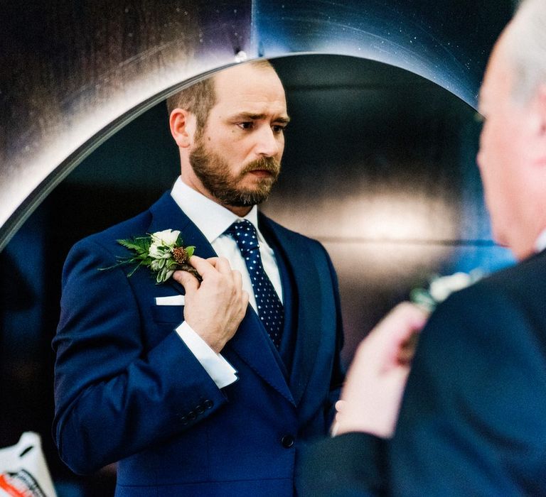 Groom in Navy Suit | Village Underground Wedding London | Babb Photo