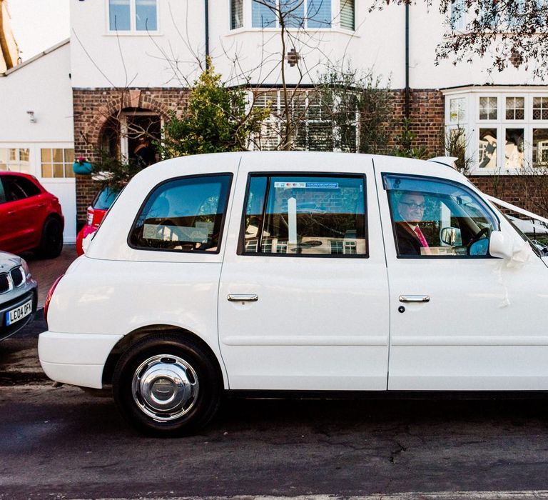 White Taxi Cab Wedding Car | Village Underground Wedding London | Babb Photo