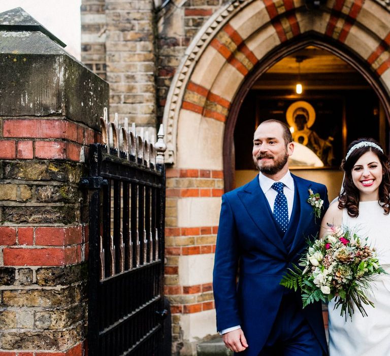 Bride in Jesús Peiró Wedding Dress & Groom | Village Underground Wedding London | Babb Photo