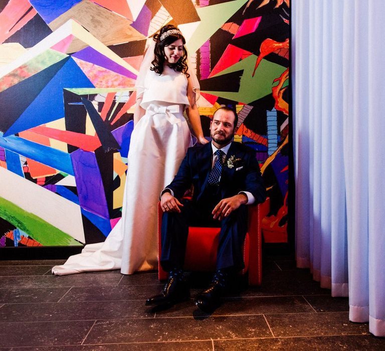 Bride in Jesús Peiró Wedding Dress & Groom | Village Underground Wedding London | Babb Photo