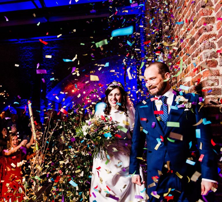 Confetti Moment | Bride in Jesús Peiró Wedding Dress & Groom | Village Underground Wedding London | Babb Photo