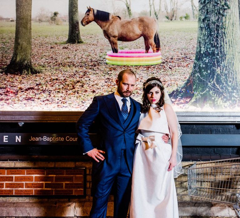 Bride in Jesús Peiró Wedding Dress & Groom | Village Underground Wedding London | Babb Photo