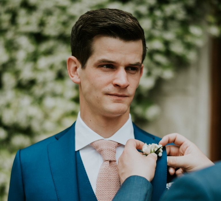 Groom In Navy Bespoke Suit