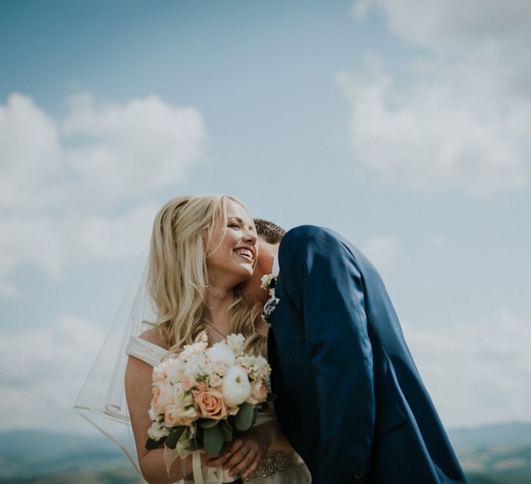 Bride in Suzanne Neville Wedding Dress