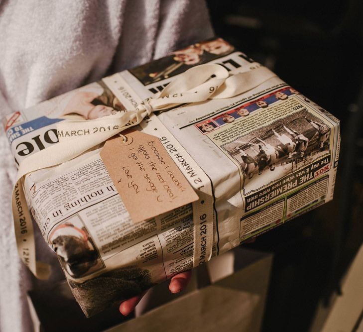 Wedding Present Wrapped in Newspaper | Andy Gaines Photography | Thompson Granger Films