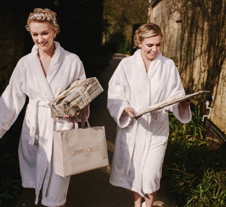 Bridesmaids in Dressing Gowns Delivering Wedding Presents | Andy Gaines Photography | Thompson Granger Films