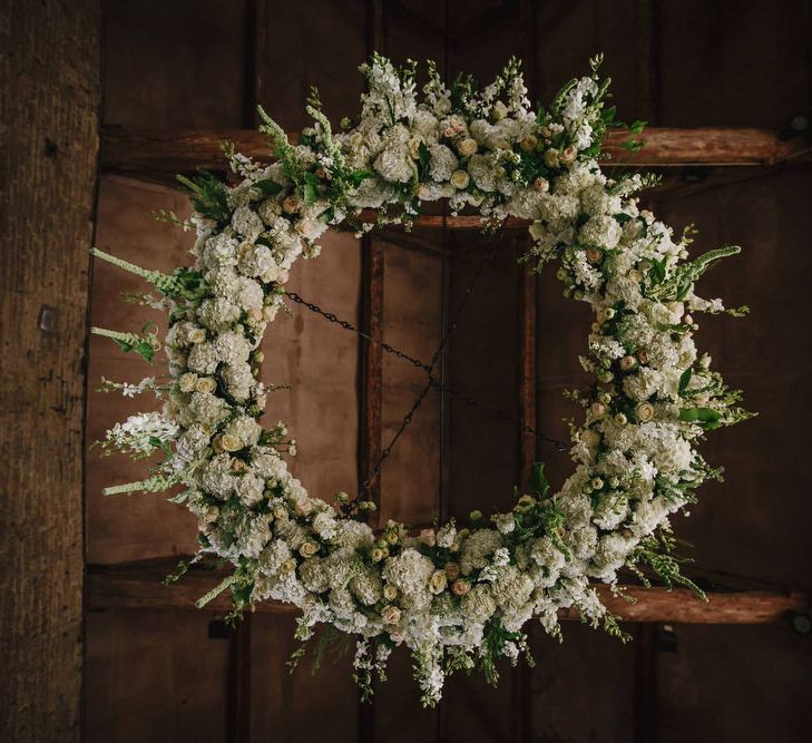 Cripps Barn Ceremony Room | Hanging Floral Arrangement | Andy Gaines Photography | Thompson Granger Films