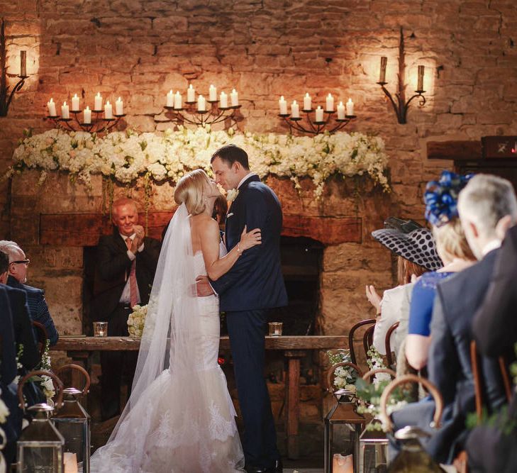 Cripps Barn Wedding Ceremony | Bride in Christos Costarellos Fishtail Gown | Andy Gaines Photography | Thompson Granger Films