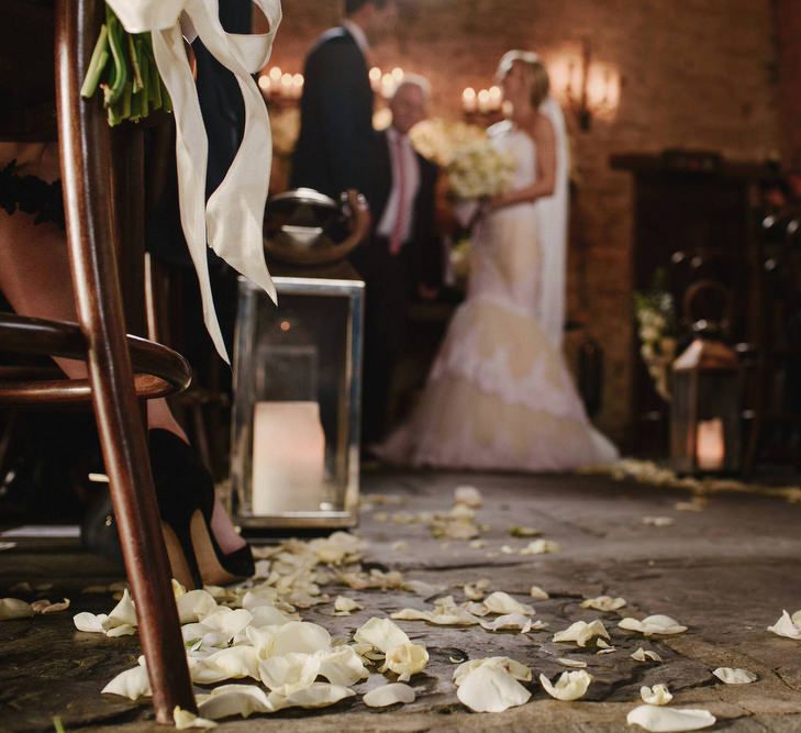 Cripps Barn Wedding Ceremony | Bride in Christos Costarellos Fishtail Gown | Andy Gaines Photography | Thompson Granger Films