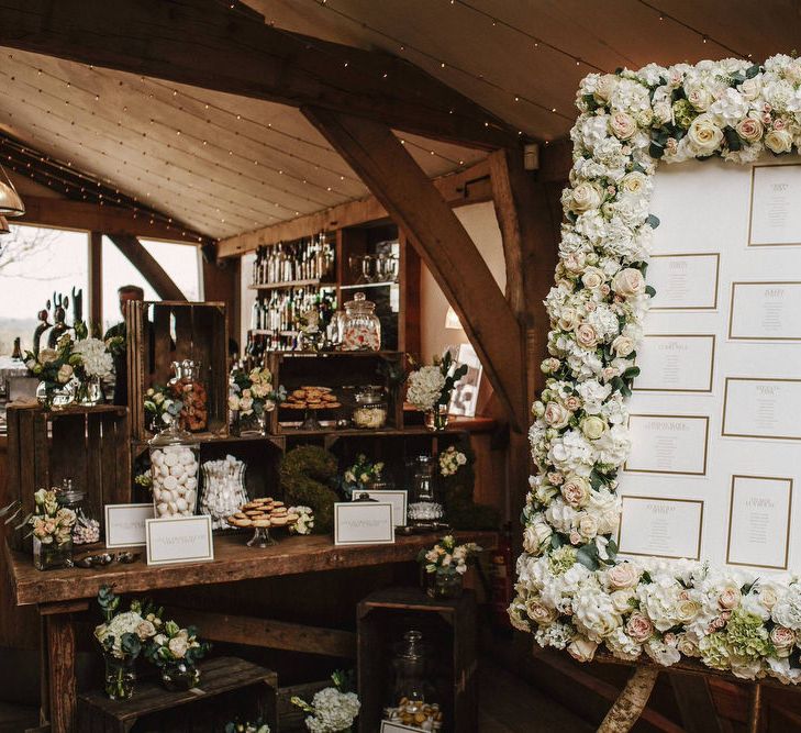 Floral Table Plan | Wooden Crate Sweet Table | Wedding Decor | Cripps Barn Wedding | Andy Gaines Photography | Thompson Granger Films