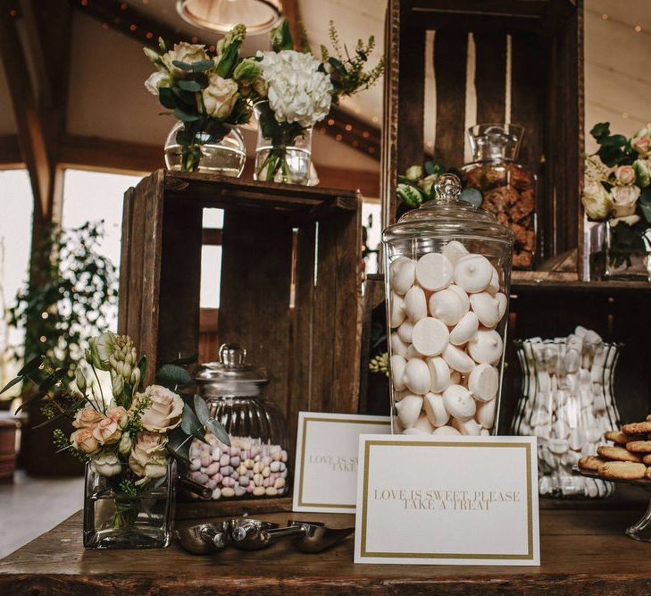 Wooden Crate Sweet Table | Wedding Decor | Cripps Barn Wedding | Andy Gaines Photography | Thompson Granger Films